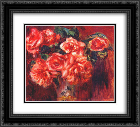 Moss roses 22x20 Black Ornate Wood Framed Art Print Poster with Double Matting by Renoir, Pierre Auguste