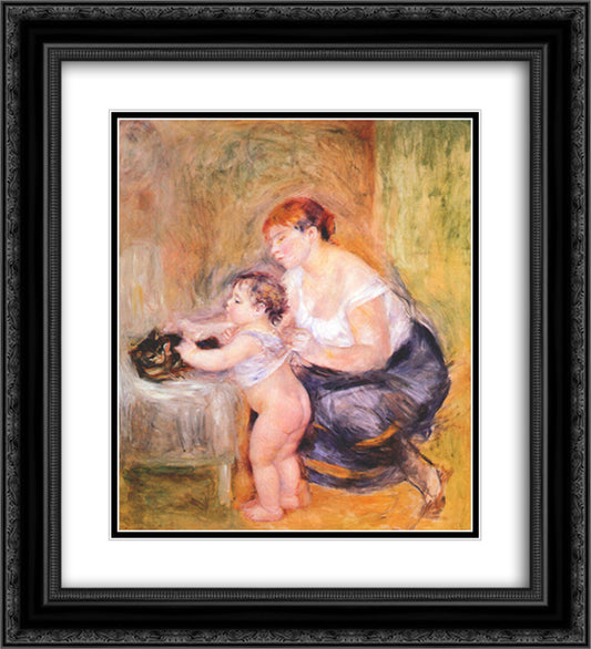 Mother and child 20x22 Black Ornate Wood Framed Art Print Poster with Double Matting by Renoir, Pierre Auguste