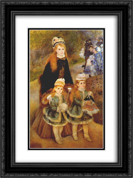 Mother and children 18x24 Black Ornate Wood Framed Art Print Poster with Double Matting by Renoir, Pierre Auguste