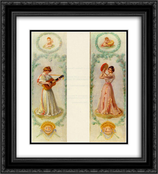 Music (two paintings) 20x22 Black Ornate Wood Framed Art Print Poster with Double Matting by Renoir, Pierre Auguste