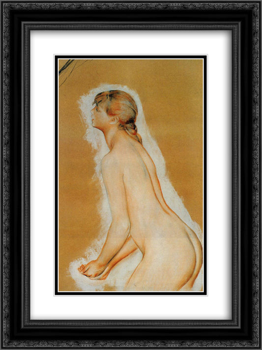Nude (Study for The Large Bathers ) 18x24 Black Ornate Wood Framed Art Print Poster with Double Matting by Renoir, Pierre Auguste