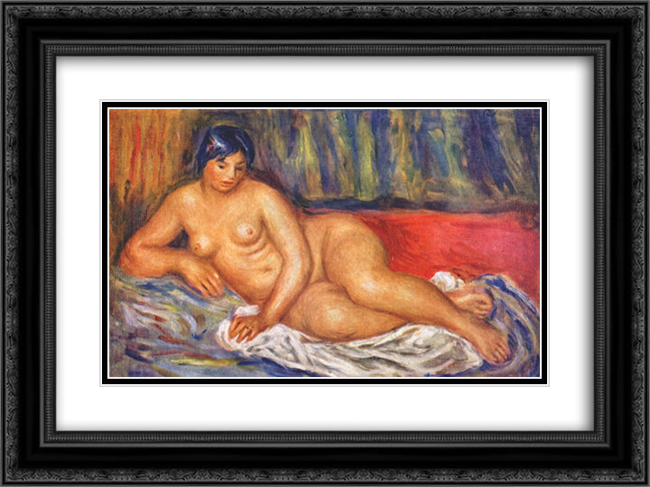Nude girl reclining 24x18 Black Ornate Wood Framed Art Print Poster with Double Matting by Renoir, Pierre Auguste