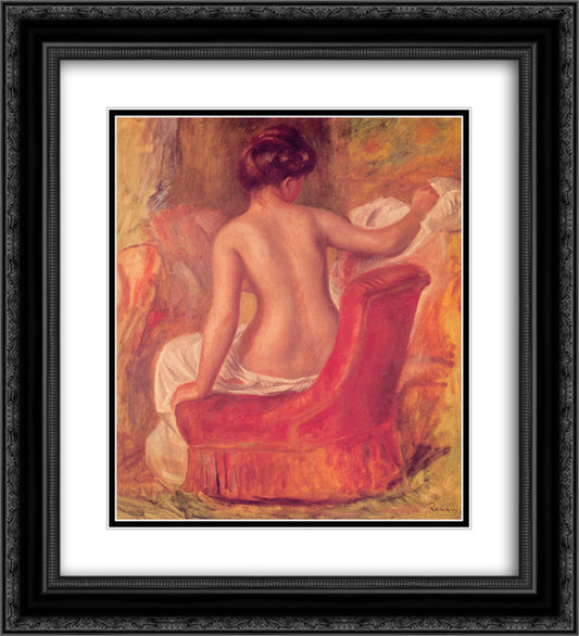Nude in a Chair 20x22 Black Ornate Wood Framed Art Print Poster with Double Matting by Renoir, Pierre Auguste