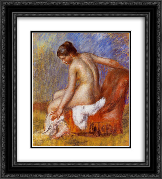 Nude in an Armchair 20x22 Black Ornate Wood Framed Art Print Poster with Double Matting by Renoir, Pierre Auguste