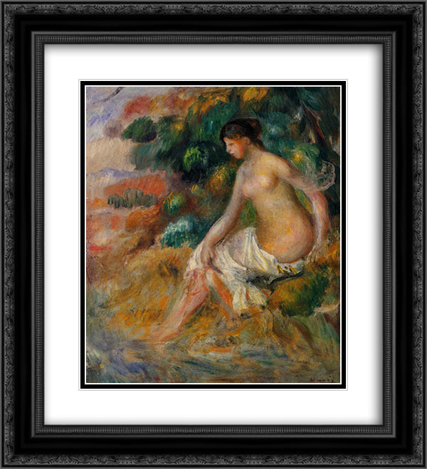 Nude in the Greenery 20x22 Black Ornate Wood Framed Art Print Poster with Double Matting by Renoir, Pierre Auguste
