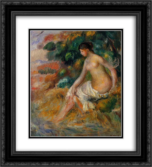 Nude in the Greenery 20x22 Black Ornate Wood Framed Art Print Poster with Double Matting by Renoir, Pierre Auguste