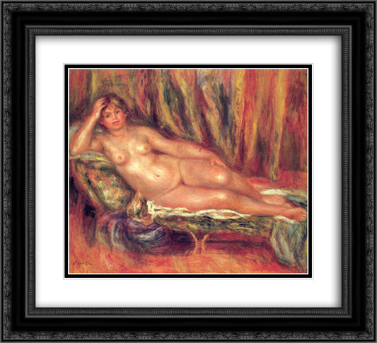 Nude on a Couch 22x20 Black Ornate Wood Framed Art Print Poster with Double Matting by Renoir, Pierre Auguste
