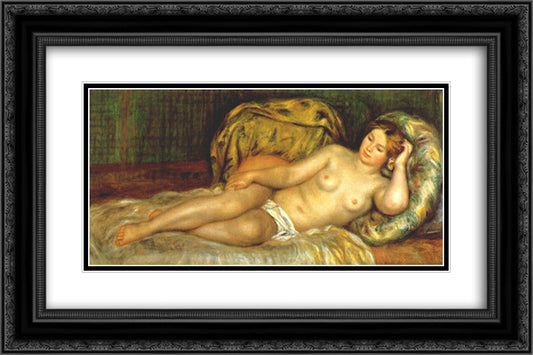 Nude reclining on cushions 24x16 Black Ornate Wood Framed Art Print Poster with Double Matting by Renoir, Pierre Auguste
