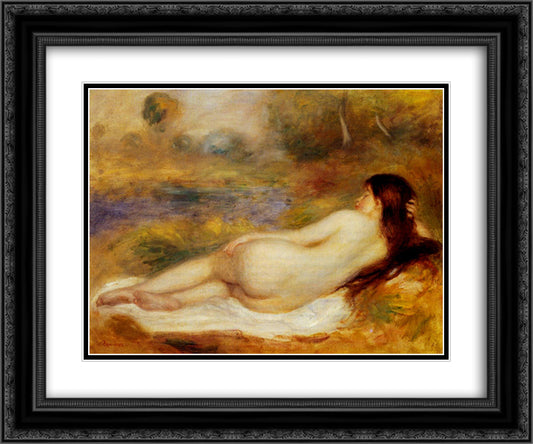 Nude Reclining on the Grass 24x20 Black Ornate Wood Framed Art Print Poster with Double Matting by Renoir, Pierre Auguste