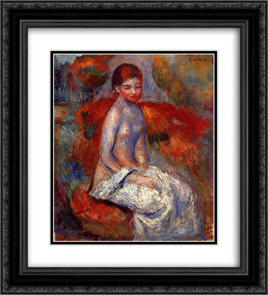 Nude Seated in a Landscape 20x22 Black Ornate Wood Framed Art Print Poster with Double Matting by Renoir, Pierre Auguste