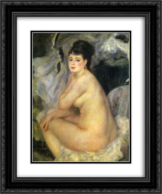 Nude Seated on a Sofa 20x24 Black Ornate Wood Framed Art Print Poster with Double Matting by Renoir, Pierre Auguste