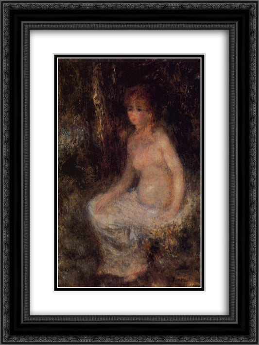 Nude Sitting in the Forest 18x24 Black Ornate Wood Framed Art Print Poster with Double Matting by Renoir, Pierre Auguste