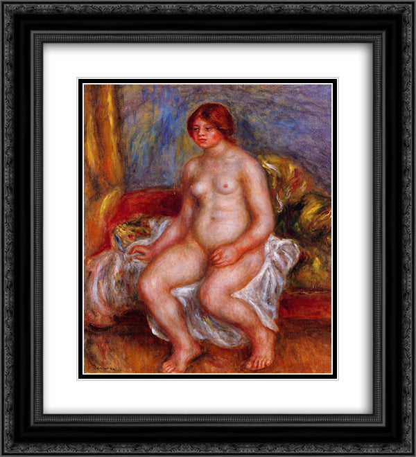 Nude Woman on Green Cushions 20x22 Black Ornate Wood Framed Art Print Poster with Double Matting by Renoir, Pierre Auguste