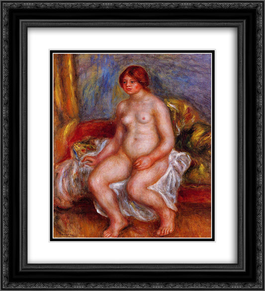 Nude Woman on Green Cushions 20x22 Black Ornate Wood Framed Art Print Poster with Double Matting by Renoir, Pierre Auguste