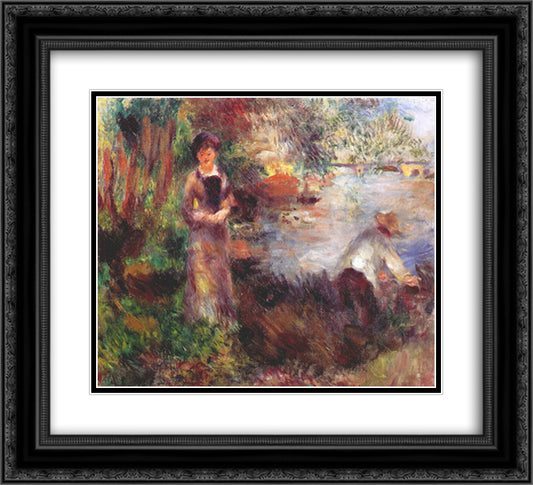 On the banks of the Seine at agenteuil 22x20 Black Ornate Wood Framed Art Print Poster with Double Matting by Renoir, Pierre Auguste