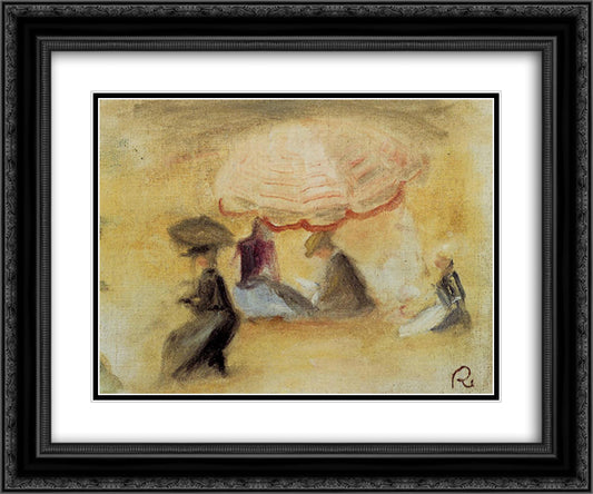 On the Beach 24x20 Black Ornate Wood Framed Art Print Poster with Double Matting by Renoir, Pierre Auguste
