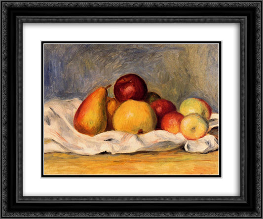 Pears and Apples 24x20 Black Ornate Wood Framed Art Print Poster with Double Matting by Renoir, Pierre Auguste
