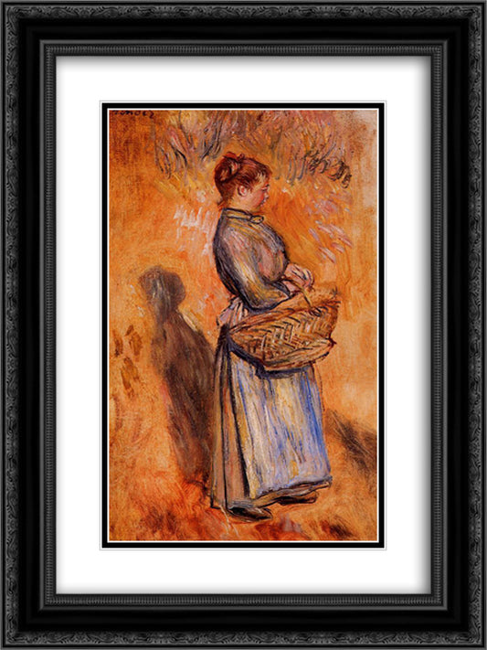 Peasant Woman Standing in a Landscape 18x24 Black Ornate Wood Framed Art Print Poster with Double Matting by Renoir, Pierre Auguste