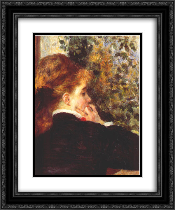 Pensive 20x24 Black Ornate Wood Framed Art Print Poster with Double Matting by Renoir, Pierre Auguste