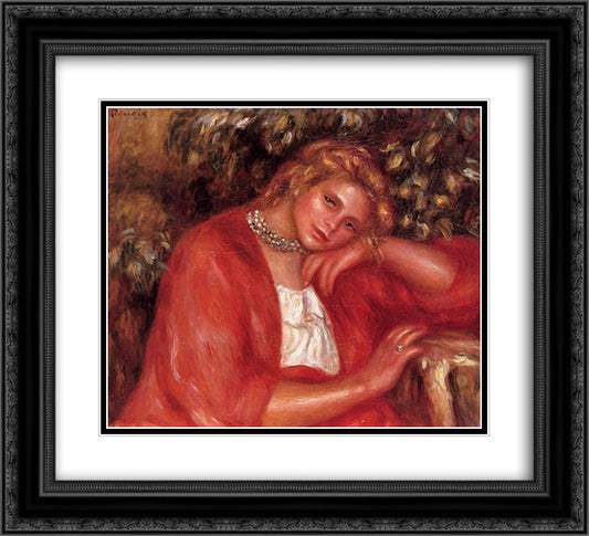 Pensive Young Woman Leaning on Her Elbow 22x20 Black Ornate Wood Framed Art Print Poster with Double Matting by Renoir, Pierre Auguste