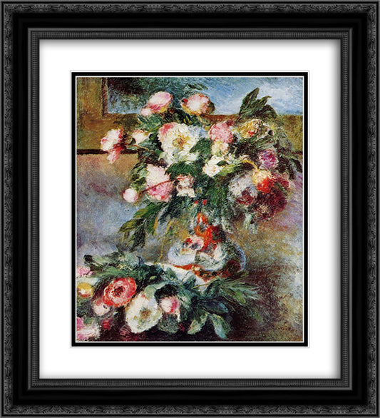 Peonies 20x22 Black Ornate Wood Framed Art Print Poster with Double Matting by Renoir, Pierre Auguste