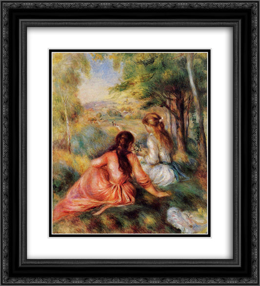 Picking Flowers (In the Field) 20x22 Black Ornate Wood Framed Art Print Poster with Double Matting by Renoir, Pierre Auguste