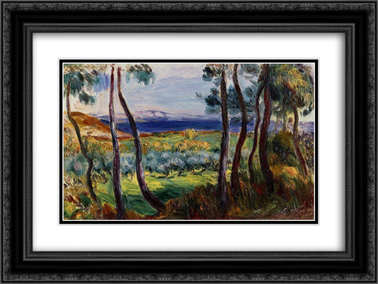 Pines in the Vicinity of Cagnes 24x18 Black Ornate Wood Framed Art Print Poster with Double Matting by Renoir, Pierre Auguste