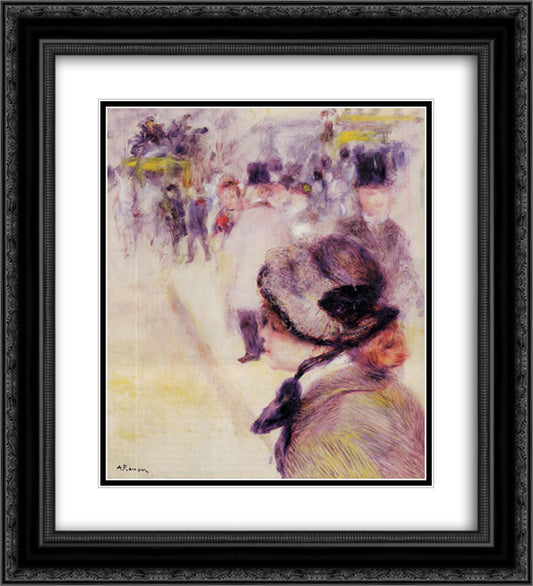 Place Clichy 20x22 Black Ornate Wood Framed Art Print Poster with Double Matting by Renoir, Pierre Auguste