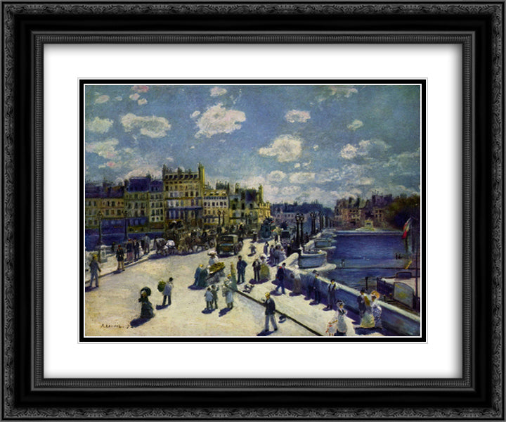 Pont Neuf 24x20 Black Ornate Wood Framed Art Print Poster with Double Matting by Renoir, Pierre Auguste