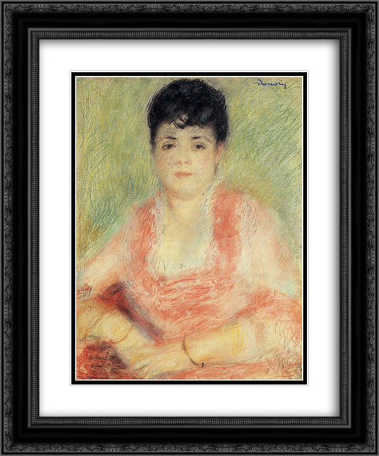 Portrait in a Pink Dress 20x24 Black Ornate Wood Framed Art Print Poster with Double Matting by Renoir, Pierre Auguste