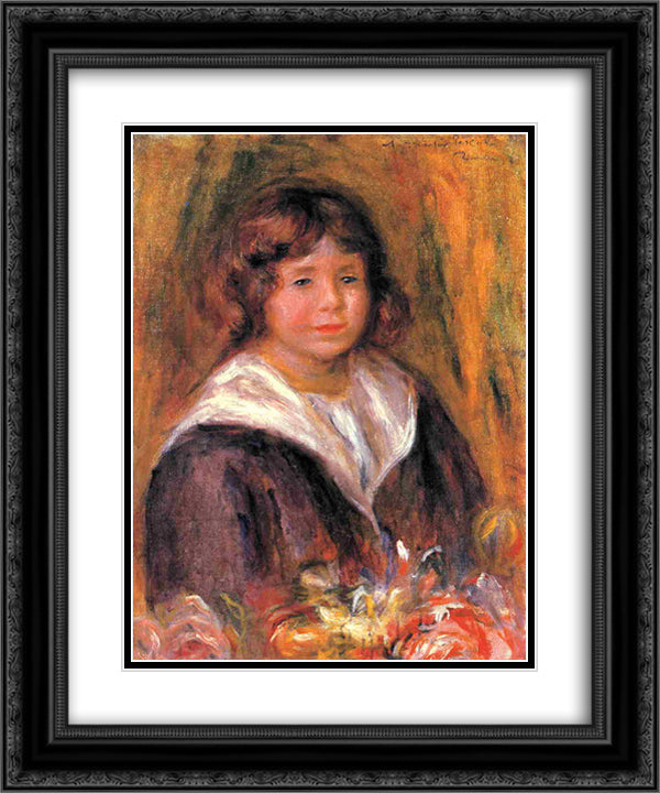Portrait of a Boy (Jean Pascalis) 20x24 Black Ornate Wood Framed Art Print Poster with Double Matting by Renoir, Pierre Auguste