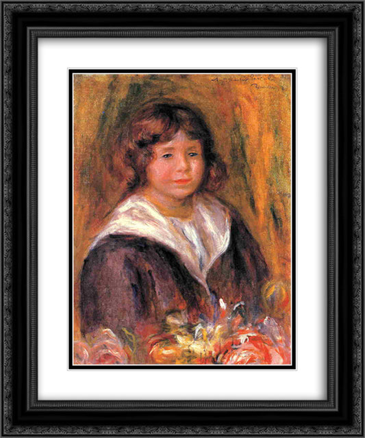Portrait of a Boy (Jean Pascalis) 20x24 Black Ornate Wood Framed Art Print Poster with Double Matting by Renoir, Pierre Auguste