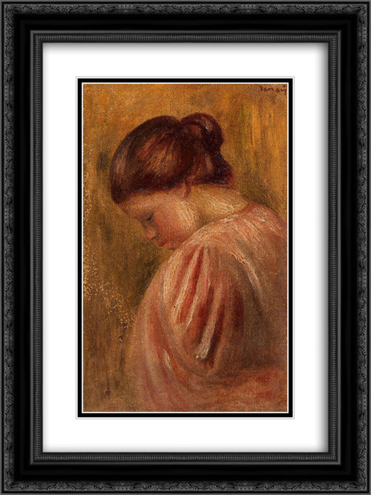 Portrait of a Girl in Red 18x24 Black Ornate Wood Framed Art Print Poster with Double Matting by Renoir, Pierre Auguste