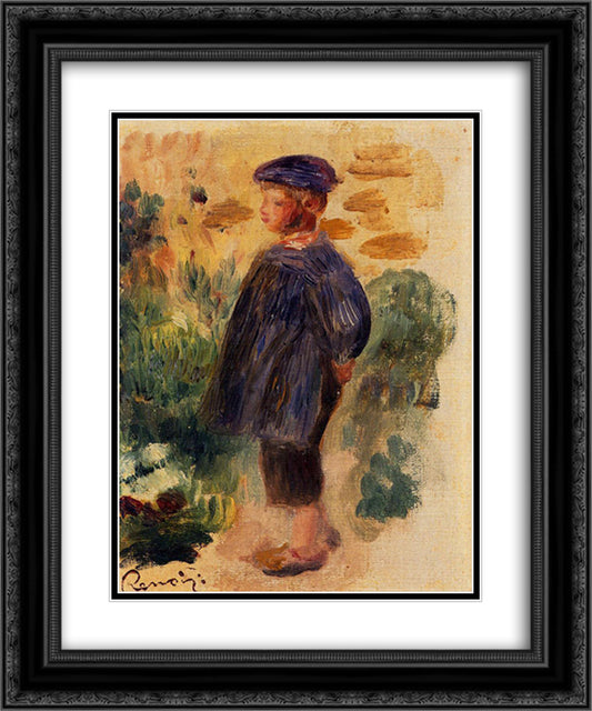 Portrait of a Kid in a Beret 20x24 Black Ornate Wood Framed Art Print Poster with Double Matting by Renoir, Pierre Auguste