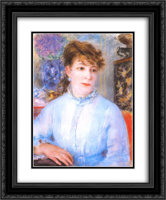 Portrait of a Woman 20x24 Black Ornate Wood Framed Art Print Poster with Double Matting by Renoir, Pierre Auguste