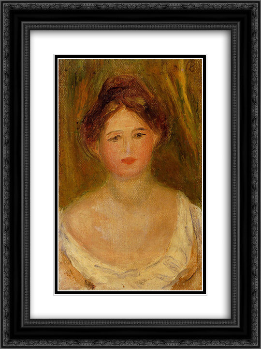 Portrait of a Woman with Hair Bun 18x24 Black Ornate Wood Framed Art Print Poster with Double Matting by Renoir, Pierre Auguste