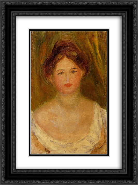 Portrait of a Woman with Hair Bun 18x24 Black Ornate Wood Framed Art Print Poster with Double Matting by Renoir, Pierre Auguste