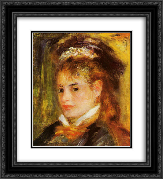 Portrait of a Young Woman 20x22 Black Ornate Wood Framed Art Print Poster with Double Matting by Renoir, Pierre Auguste