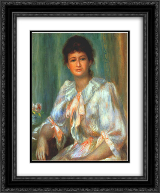 Portrait of a young woman in white 20x24 Black Ornate Wood Framed Art Print Poster with Double Matting by Renoir, Pierre Auguste