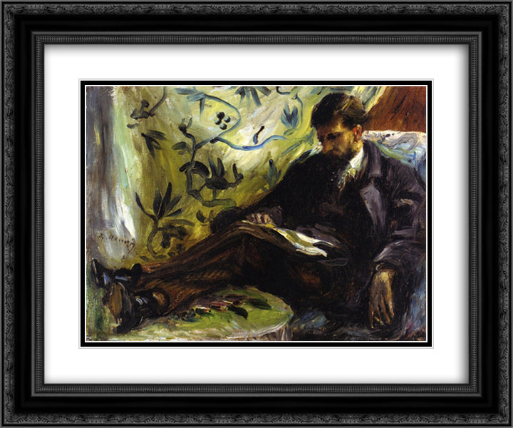 Portrait of Edmond Maitre (The Reader) 24x20 Black Ornate Wood Framed Art Print Poster with Double Matting by Renoir, Pierre Auguste
