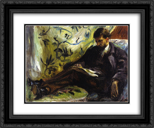 Portrait of Edmond Maitre (The Reader) 24x20 Black Ornate Wood Framed Art Print Poster with Double Matting by Renoir, Pierre Auguste