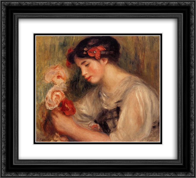 Portrait of Gabrielle (Young Girl with Flowers) 22x20 Black Ornate Wood Framed Art Print Poster with Double Matting by Renoir, Pierre Auguste