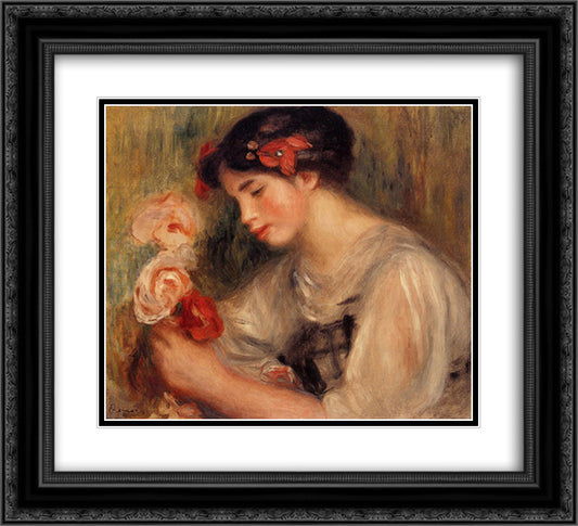 Portrait of Gabrielle (Young Girl with Flowers) 22x20 Black Ornate Wood Framed Art Print Poster with Double Matting by Renoir, Pierre Auguste