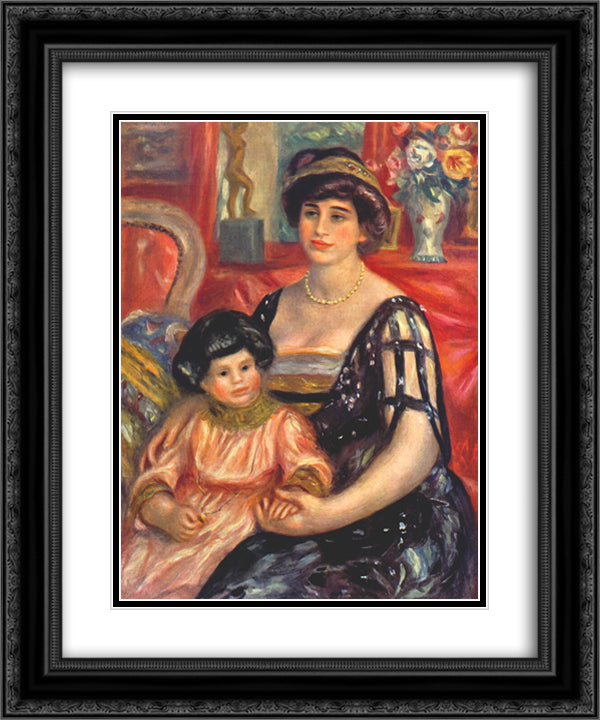 Portrait of Madame Duberville with Her Son Henri 20x24 Black Ornate Wood Framed Art Print Poster with Double Matting by Renoir, Pierre Auguste