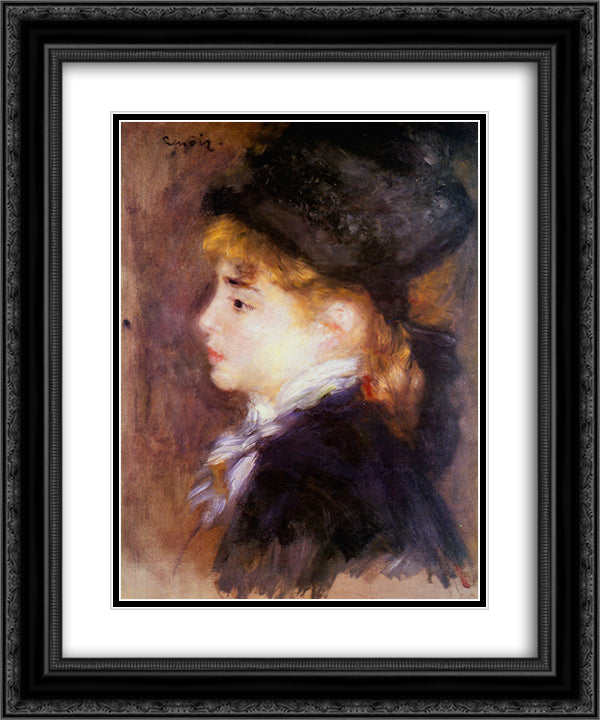 Portrait of Margot (Portrait of a Model) 20x24 Black Ornate Wood Framed Art Print Poster with Double Matting by Renoir, Pierre Auguste