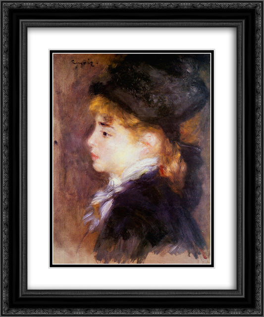 Portrait of Margot (Portrait of a Model) 20x24 Black Ornate Wood Framed Art Print Poster with Double Matting by Renoir, Pierre Auguste