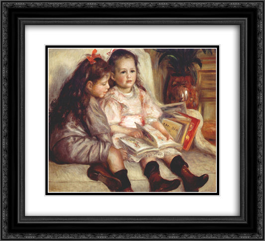 Portraits of Two Children 22x20 Black Ornate Wood Framed Art Print Poster with Double Matting by Renoir, Pierre Auguste