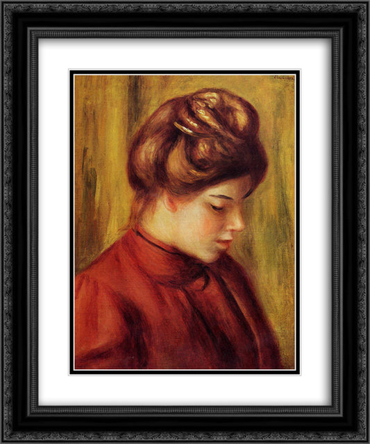 Profile of a Woman in a Red Blouse 20x24 Black Ornate Wood Framed Art Print Poster with Double Matting by Renoir, Pierre Auguste