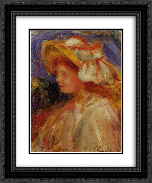 Profile of a Young Woman in a Hat 20x24 Black Ornate Wood Framed Art Print Poster with Double Matting by Renoir, Pierre Auguste