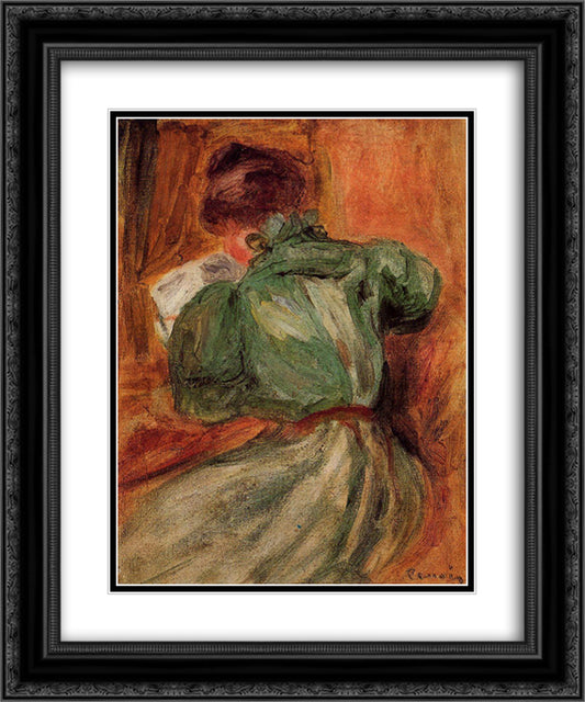 Reader in Green 20x24 Black Ornate Wood Framed Art Print Poster with Double Matting by Renoir, Pierre Auguste